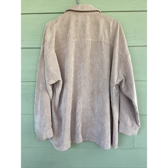 Forever 21 Pink Distressed Raw Hem Button Front Corduroy Oversized Shirt Jacket - Picture 5 of 6